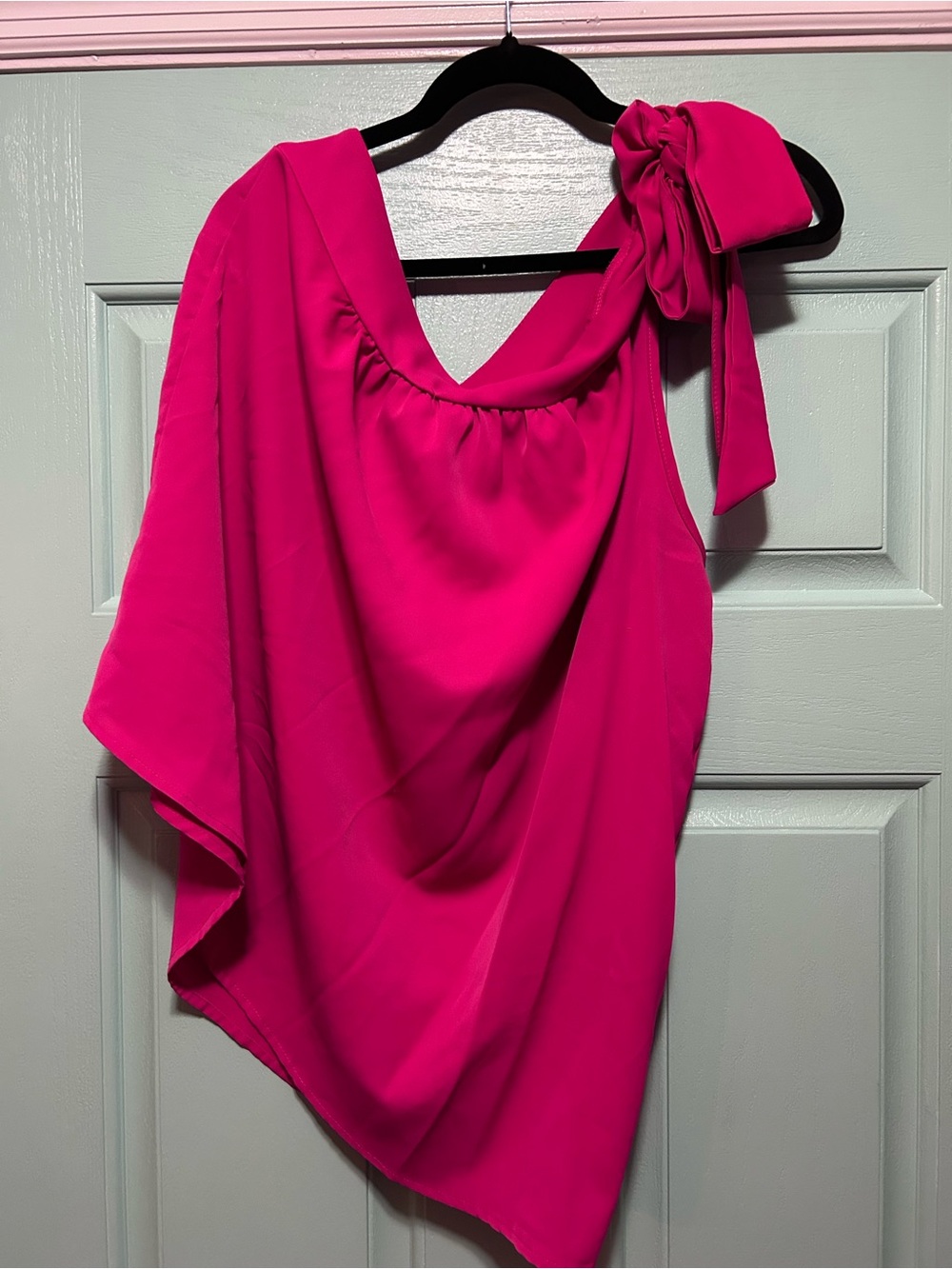 Target One-Shoulder Bow-Accent Tunic in Hot Pink